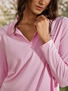 Exploreva Women's Solid Color Casual Versatile Daily Outdoor Long Sleeve T-Shirt - Dusty Pink - View 5