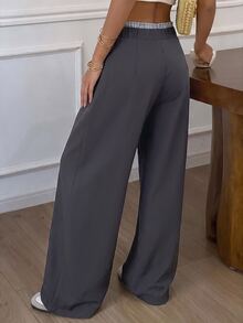 Modelyn Women's Spring/Autumn Draped Woven Tie-Waist Wide Leg Pants, High Waist Loose Fit Versatile Long Pants For Date And Commute Y2k Casual - Grey - View 2