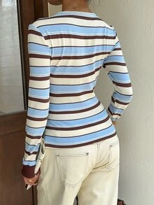 Flirla Cardigan Wanita Musim Gugur/Dingin Motif Garis-Garis dari Kasmir, Kerah V, Lengan Panjang, Kancing Depan, Gaya Retro Kasual Serbaguna untuk Pemakaian Sehari-hari, Cocok untuk Perjalanan Kuliah/Kuliah - MultiWarna - View 2