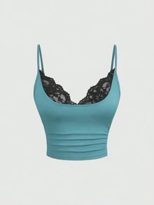 Sweetra Atasan Tank Pendek Wanita Model Seksi Modis dengan Potongan Rendah, Leher V, Tali Bahu Tipis, dan Punggung Terbuka, Cocok untuk Musim Semi, Musim Panas, dan Musim Gugur. - Mint Green - View 6
