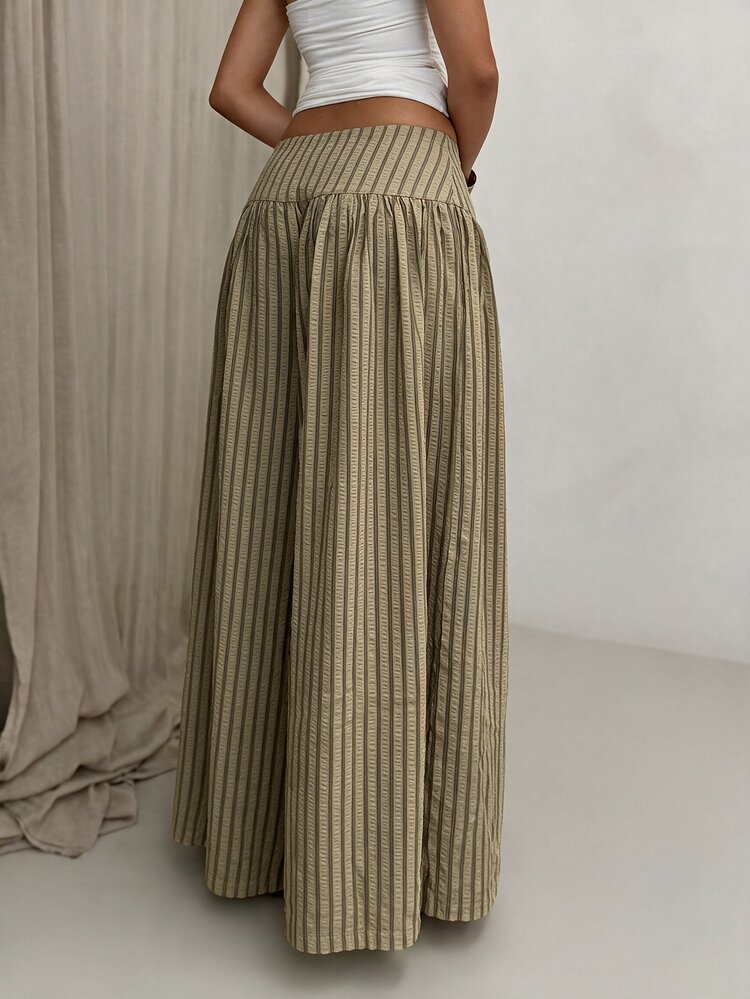 Glamine Vintage Low Waist Wide Leg Culottes Draped Slimming Casual Women's Long Pants Brunch Grey Summer - Brown - View 2