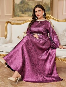 Reflora Plus Size Elegant Casual Rhinestone Cold Shoulder Elegant Dress For Evening Party Formal Dinner Autumn Wedding Purple - Hot Pink - View 8