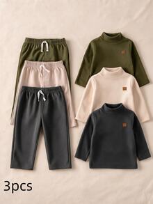 SHEIN Vintaside Kids 3pcs Celana Panjang Bayi Laki-laki Sederhana Kasual Warna Polos Cocok Untuk Pemakaian Sehari-hari, Sekolah, Jalan-jalan, dan Olahraga - Hijau - View 1