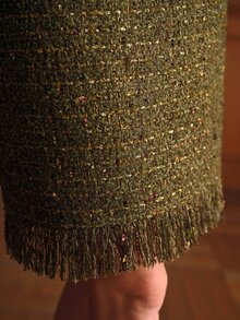 MOTF Rok dengan Rumbai di Bagian Bawah dari Kain Tweed - Hijau - View 2