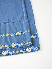 Rivivi Petite Women's Casual Washed Embroidered Patchwork Denim Jeans - Blue - View 3