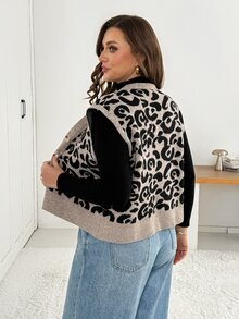 Shapeblank Women's Plus-Size Autumn/Winter Fashionable, Casual, Loose, And Comfortable Leopard Print Sweater Vest Cardigan,Fall Outfits,Going Out Tops Women - Brown - View 4