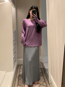 DAZY Women's Long Sleeve Top & Skirt Pajama Set - Purple - View 3