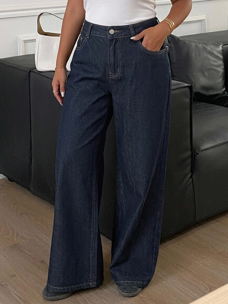 Dazy Plus Autumn New Solid Color Casual Vacation Business Casual Style Versatile All-Season Denim Jeans - Dark Wash - View 3