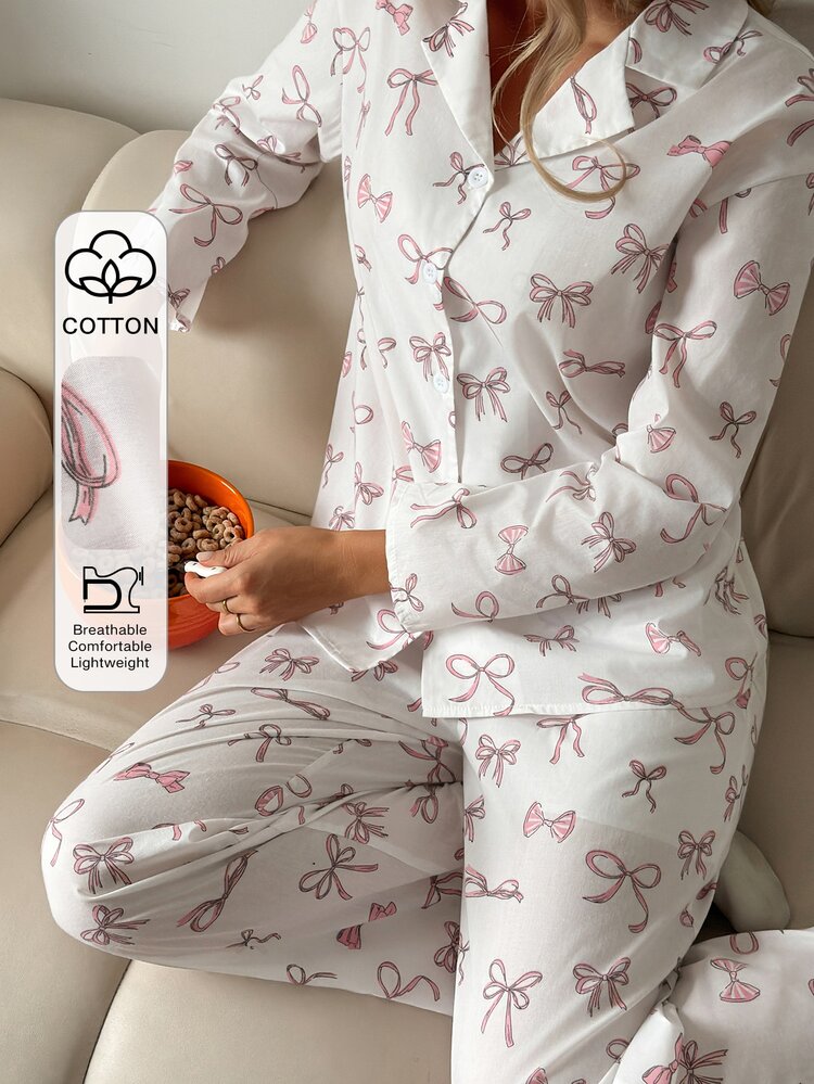 DAZY Women's All-Over Print Long Sleeve Top And Pants Casual Daily Home Sleepwear Set - Pink - View 3