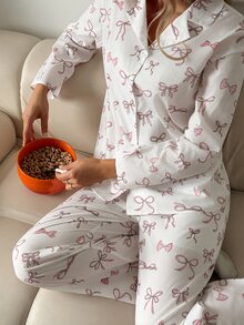 DAZY Women's All-Over Print Long Sleeve Top And Pants Casual Daily Home Sleepwear Set - Pink - View 10