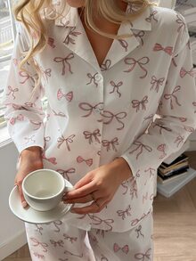 DAZY Women's All-Over Print Long Sleeve Top And Pants Casual Daily Home Sleepwear Set - Pink - View 11