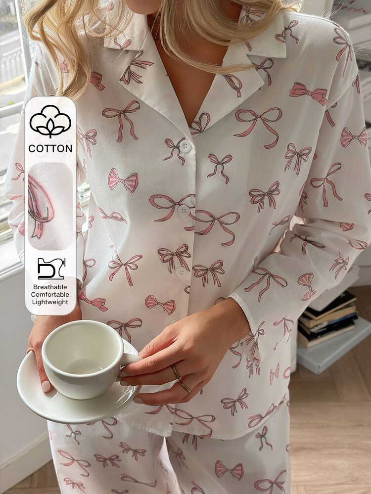 DAZY Women's All-Over Print Long Sleeve Top And Pants Casual Daily Home Sleepwear Set - Pink - View 5