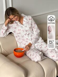 DAZY Women's All-Over Print Long Sleeve Top And Pants Casual Daily Home Sleepwear Set - Pink - View 4