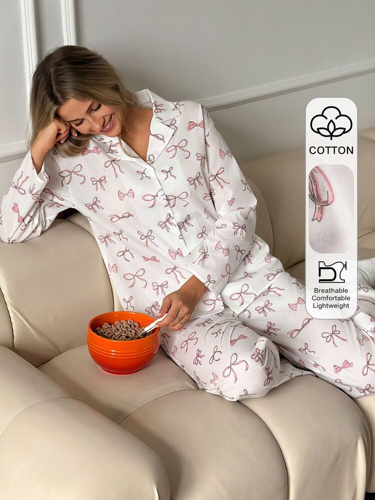 DAZY Women's All-Over Print Long Sleeve Top And Pants Casual Daily Home Sleepwear Set - Pink - View 4