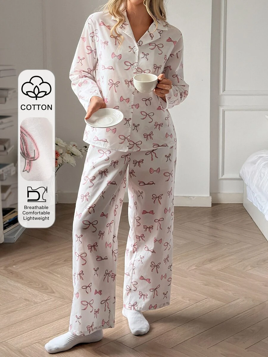 DAZY Women's All-Over Print Long Sleeve Top And Pants Casual Daily Home Sleepwear Set - Pink - View 1