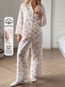 DAZY Women's All-Over Print Long Sleeve Top And Pants Casual Daily Home Sleepwear Set - Pink - View 6