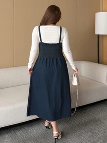 Dazy Plus Washed Vintage Denim Casual Layering Fitted Spaghetti Strap Denim Dress Spring/Autumn New - Dark Wash - View 2