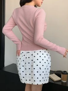 DAZY Autumn/Winter Round Neck Slim Fit Cinched Waist Diamond Cable Knit Cardigan, Pink, Casual Commute, Sweet Sexy Style For Women - Pink - View 4