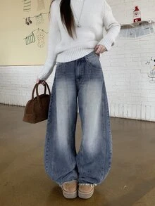 DAZY Women's Casual Raw Hem Wide Leg Denim Jeans - Blue - View 3