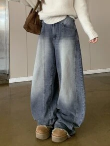 DAZY Women's Casual Raw Hem Wide Leg Denim Jeans - Blue - View 5