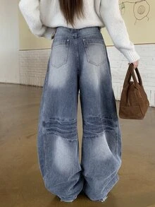 DAZY Women's Casual Raw Hem Wide Leg Denim Jeans - Blue - View 2