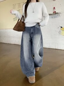 DAZY Women's Casual Raw Hem Wide Leg Denim Jeans - Blue - View 4