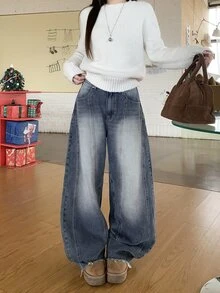 DAZY Women's Casual Raw Hem Wide Leg Denim Jeans - Blue - View 1