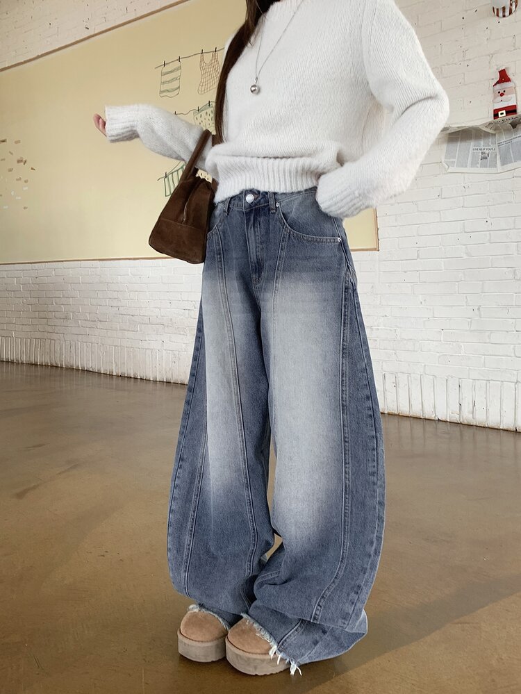 DAZY Women's Casual Raw Hem Wide Leg Denim Jeans - Blue - View 6