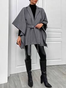 EURMUSE Ladies' Solid Color Minimalist Style Woolen Belted Coat For Daily Wear - Grey - View 8