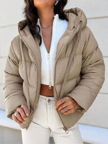 EURMUSE Zip Up Hooded Padded Coat - Beige - View 3