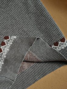 Anewsta Essential High-End French Floral Jacquard Knit Pullover Sweater - Grey - View 8