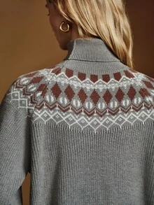 Anewsta Essential High-End French Floral Jacquard Knit Pullover Sweater - Grey - View 3