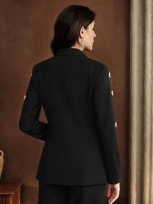 Anewsta Jaket Blazer Wanita Elegan, Modis, Mewah, untuk Pesta, Makan Malam, Malam Liburan, dan Acara Santai, Berhiaskan Berlian Imitasi, Musim Panas/ Hitam dan Putih - Hitam - View 7
