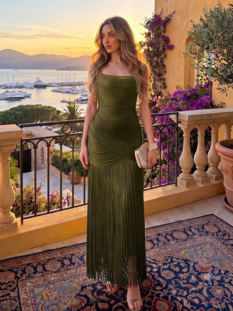 Anewsta Affair Women's Spring/Summer Spaghetti Strap Tassel Bandage Dress, Elegant Party Dress, Banquet, Birthday Party, Women's Dress