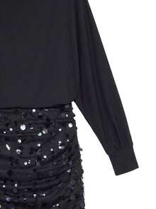 Nöista Gaun Mini Hitam Lengan Panjang dengan Detail Kerut dan Payet. Musim Gugur, Musim Dingin, Pesta, Acara Malam, Klub, Makan Malam, Elegan, Halloween, Natal, Jalan-jalan, Disko. - Hitam - View 10
