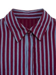 Nöista Burgundy Striped Long-Sleeved Shirt Dress. Retro, Elegant, Urban Casual, Perfect Commuting, Dating, Fall Winter. Going Out, Formal - Burgundy - View 11