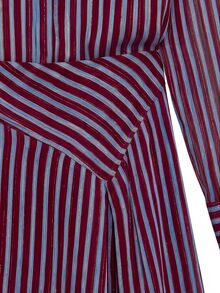 Nöista Burgundy Striped Long-Sleeved Shirt Dress. Retro, Elegant, Urban Casual, Perfect Commuting, Dating, Fall Winter. Going Out, Formal - Burgundy - View 12