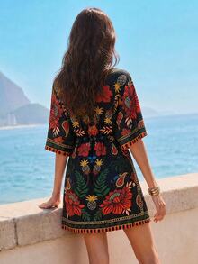 CAJUNI Women's Floral Print V-Neck Casual Versatile Daily Wear Dress - Multicolor - View 2
