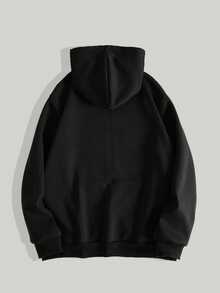 ROMWE Goth Sudadera con capucha de manga larga con cremallera frontal y cordón ajustable, con estampado gótico, talla grande para mujer - Negro - Ver 2