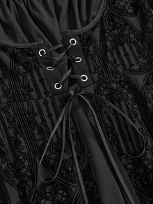ROMWE Goth Spring Luxury Party Black Plus Size Grunge Punk Inspired Asymmetric Shoulder Loose Black & Grey Retro Striped T-Shirt, Plus Size - Black - View 4