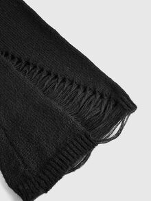 ROMWE Goth Spring Casual Black Fashionable Punk Dark Style Distressed Design Waist Wrap Exposed Shoulder Sweater - Black - View 4