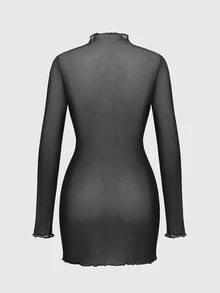ROMWE Halloween Gothic Skeleton Flocked Sexy Sheer Mini Dress For Women - Black - View 2