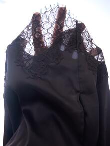 SHEIN Tall Women's Lace Patchwork Casual Versatile Daily Wear Shorts - Coffee Brown - View 9