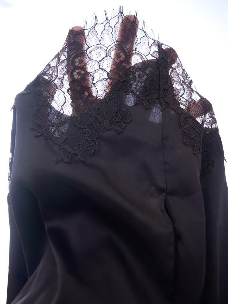 SHEIN Tall 女款蕾絲拼接休閒百搭日常穿著短褲 - 咖啡棕 - 查看 9