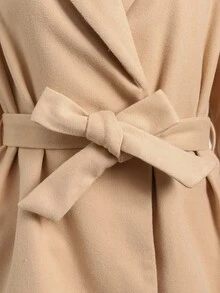 SHEIN Mantel Remaja Perempuan Musim Gugur/Dingin, Mantel Baru Warna Aprikot dengan Motif Bulu Imitasi dan Aksen Pinggang - Aprikot - View 5