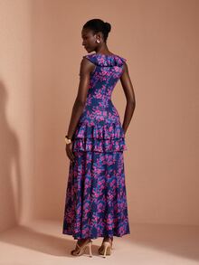 JIAN LASALA Knit Ruffle Sleeveless V Neckline Overlapped Double Layers Long Dress Elegant Vacation - Multicolor - View 2