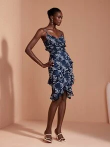JIAN LASALA Knit Adjustable Strap Overlapping Ruched Ruffle Sleeveless Short Dress Elegant Vacation - Multicolor - View 7