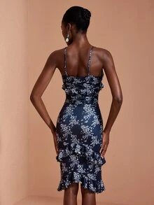 JIAN LASALA Knit Adjustable Strap Overlapping Ruched Ruffle Sleeveless Short Dress Elegant Vacation - Multicolor - View 2