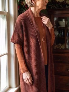 Holdful Holdful Autumn/Winter New Mid-Length Cardigan With Tassel Hem Design, Casual Minimalist Lazy Style For Women Thanksgiving Everyday Travel Shades Of Brown - Coffee Brown - View 6
