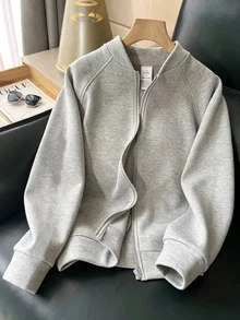 Trelyra Women's Minimalist Zip-Up Long Sleeve Versatile Sweatshirt For Daily Wear - Grey - View 4